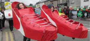 Ursuline College Girls in crafted red trainer boots for St Patricks Day